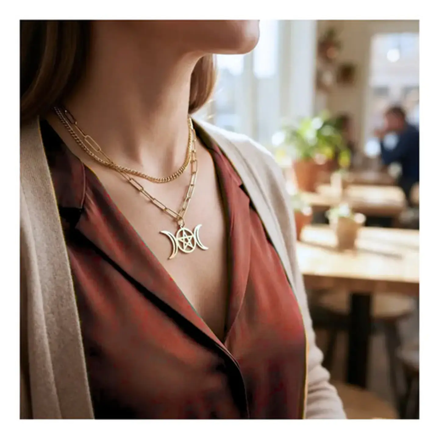 Collar En Acero Para Mujer Dije Luna Diosa Wicca Pentagrama 9