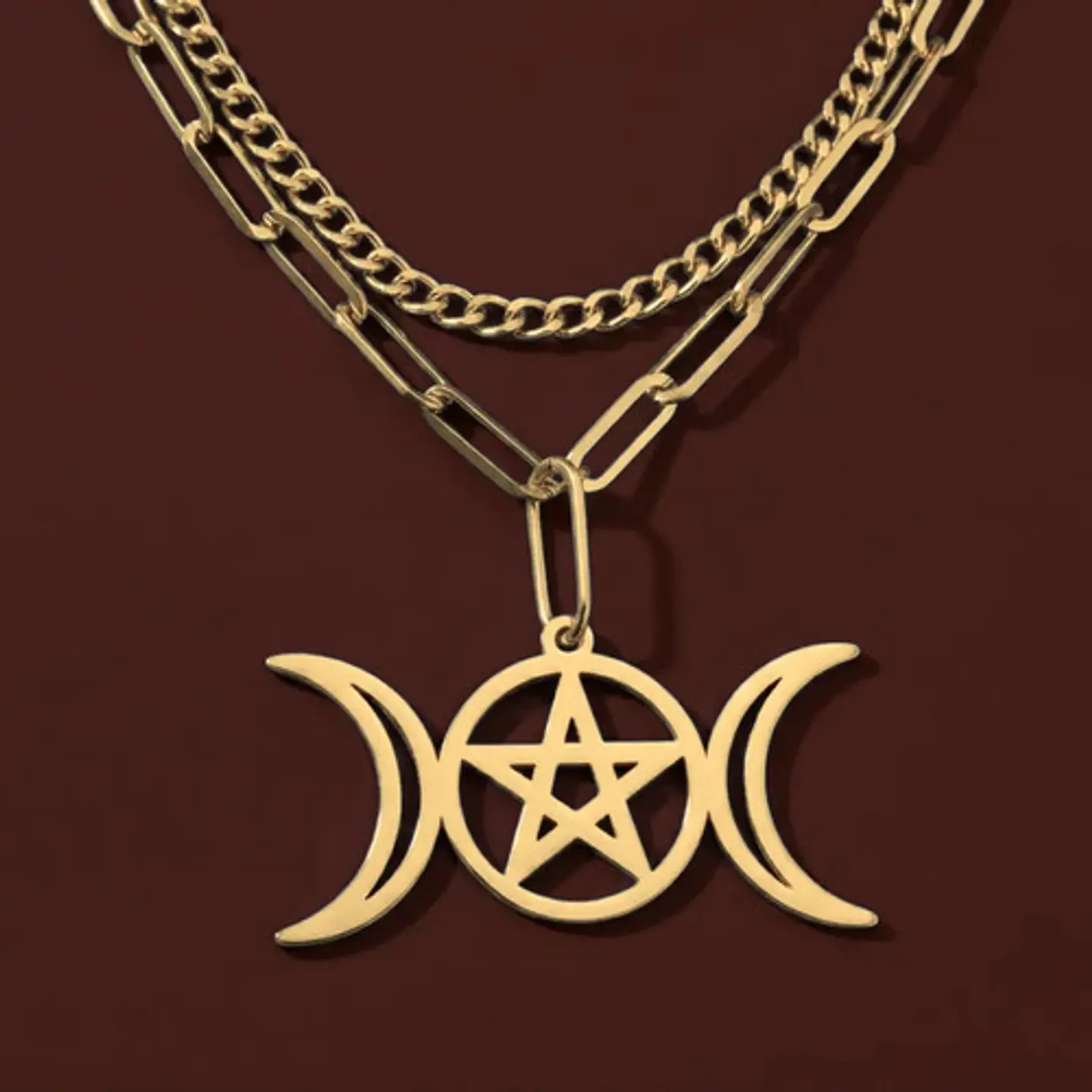Collar En Acero Para Mujer Dije Luna Diosa Wicca Pentagrama 10
