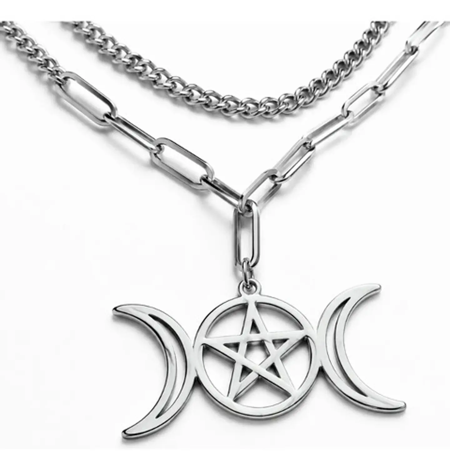 Collar En Acero Para Mujer Dije Luna Diosa Wicca Pentagrama 11