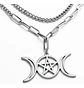Collar En Acero Para Mujer Dije Luna Diosa Wicca Pentagrama - Miniatura 11