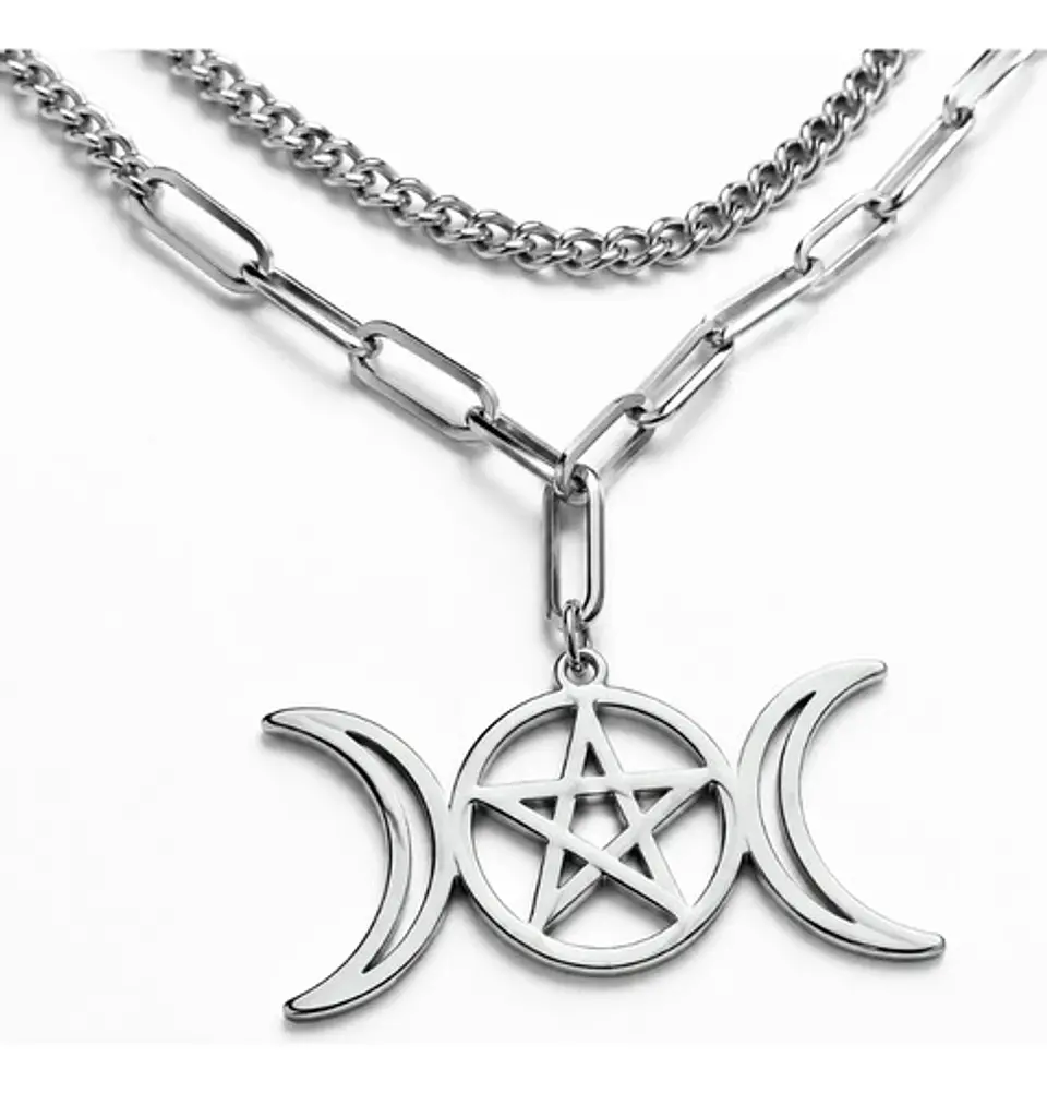 Collar En Acero Para Mujer Dije Luna Diosa Wicca Pentagrama 11