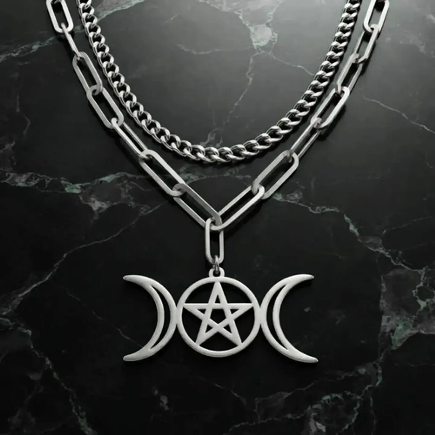 Collar En Acero Para Mujer Dije Luna Diosa Wicca Pentagrama 16