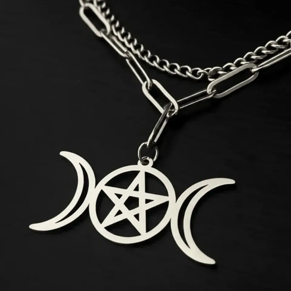 Collar En Acero Para Mujer Dije Luna Diosa Wicca Pentagrama 17