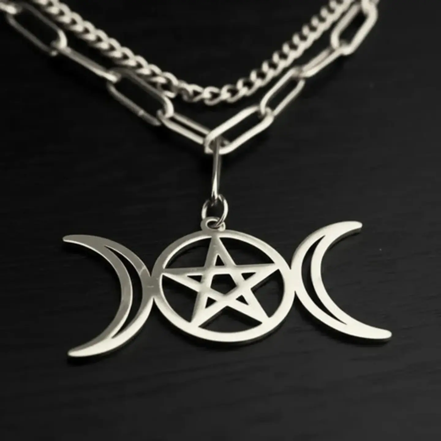 Collar En Acero Para Mujer Dije Luna Diosa Wicca Pentagrama 18