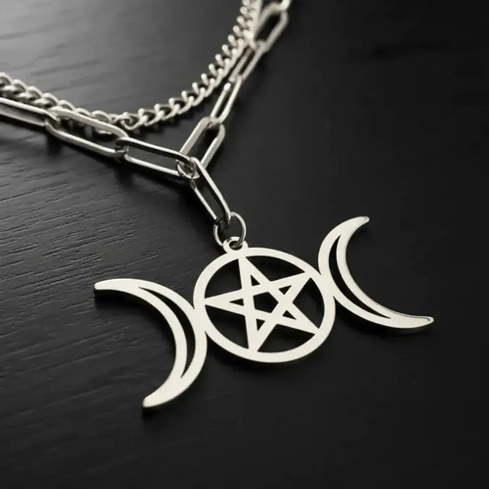 Collar En Acero Para Mujer Dije Luna Diosa Wicca Pentagrama 19