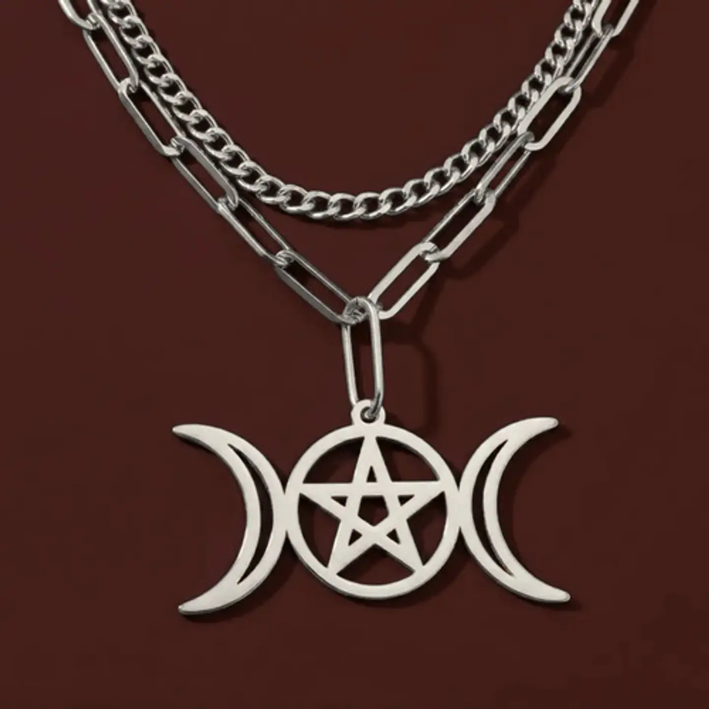 Collar En Acero Para Mujer Dije Luna Diosa Wicca Pentagrama 20