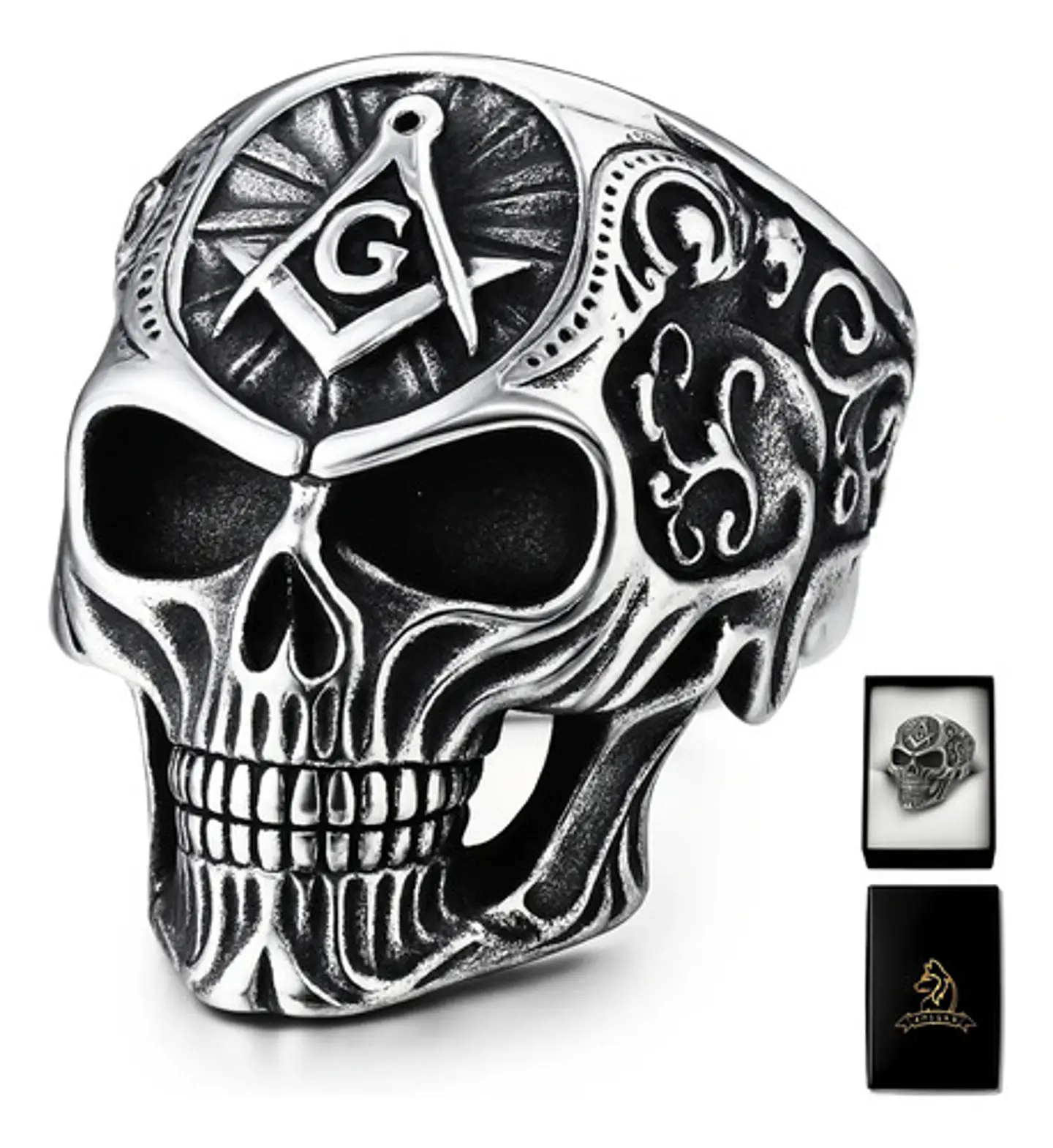 Anillo Para Hombres Forma De Cráneo Calavera Mason De Acero 1