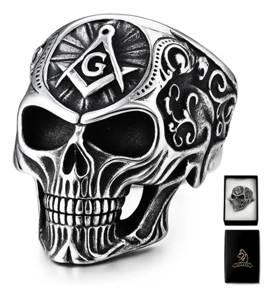 Anillo Para Hombres Forma De Cráneo Calavera Mason De Acero 1