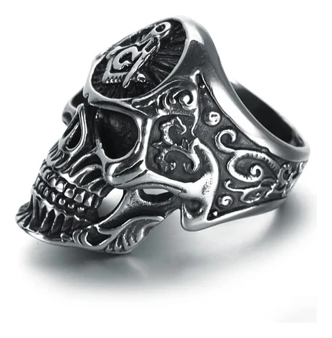 Anillo Para Hombres Forma De Cráneo Calavera Mason De Acero