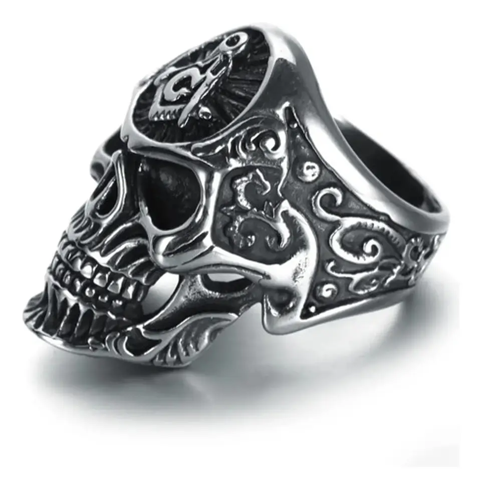 Anillo Para Hombres Forma De Cráneo Calavera Mason De Acero 2