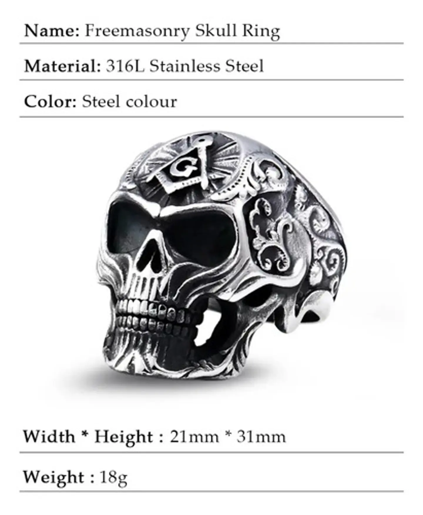 Anillo Para Hombres Forma De Cráneo Calavera Mason De Acero 3