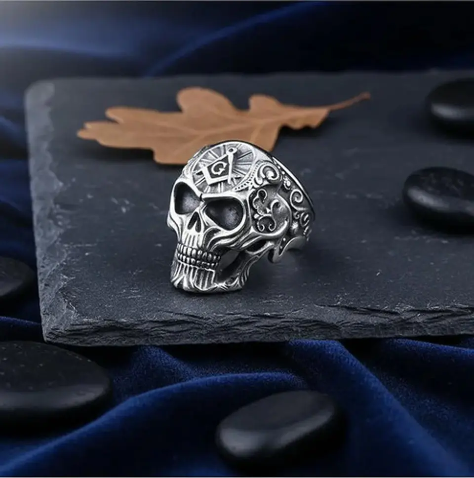Anillo Para Hombres Forma De Cráneo Calavera Mason De Acero 8