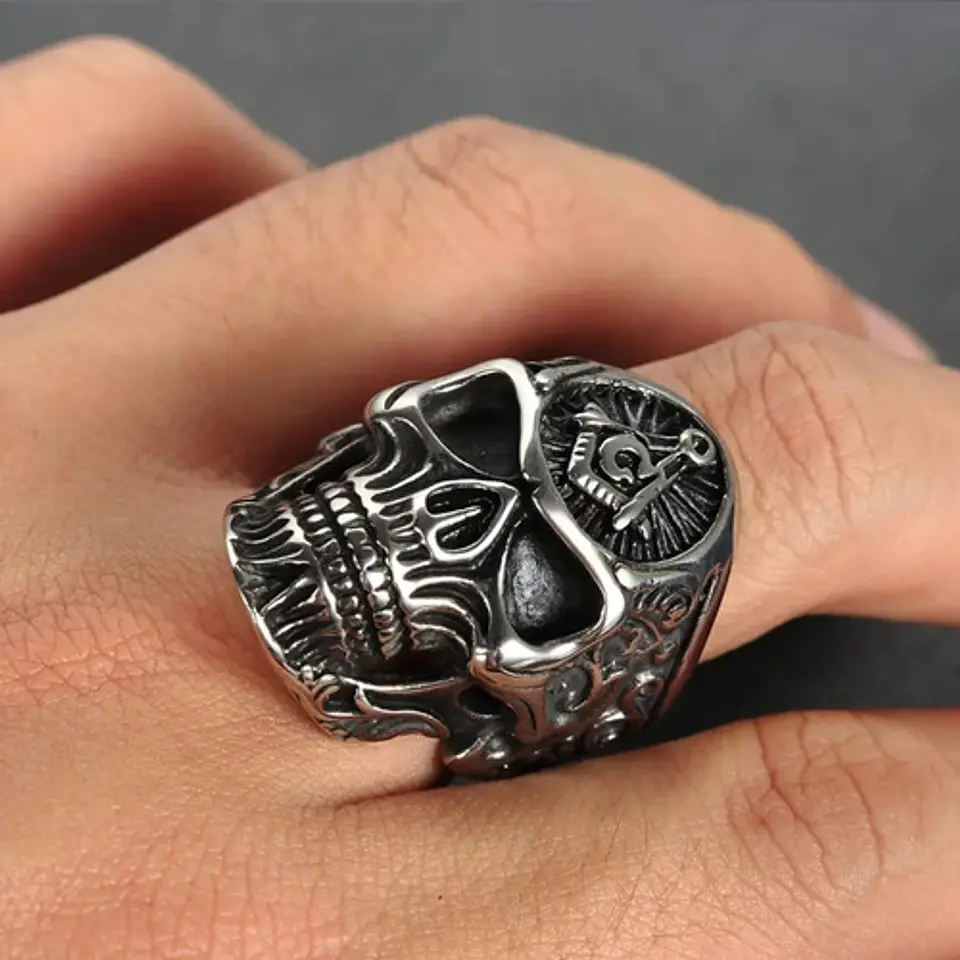 Anillo Para Hombres Forma De Cráneo Calavera Mason De Acero 9