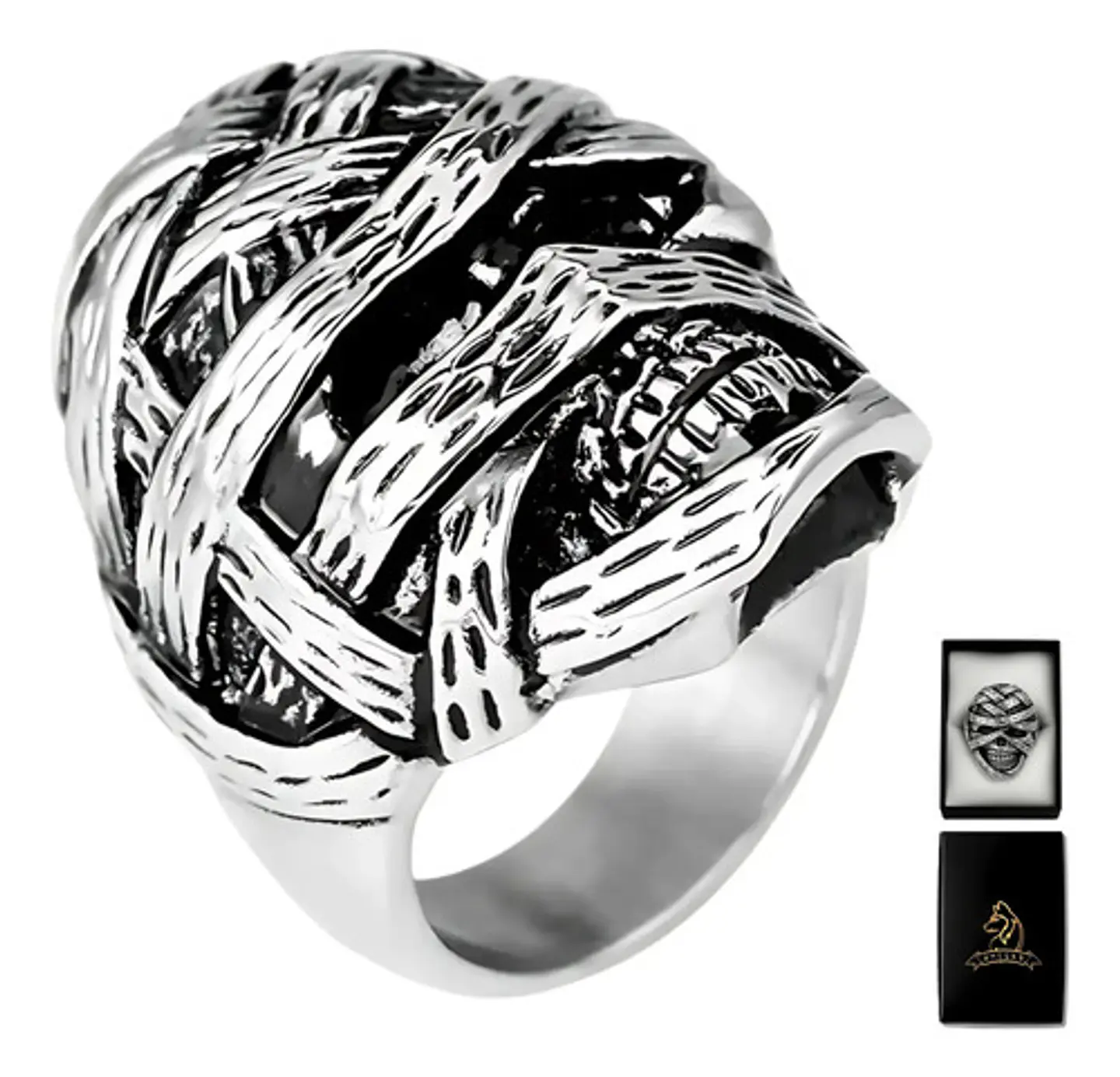 Anillo Cráneo Calavera Momia Acero Color Plata Para Hombre 1