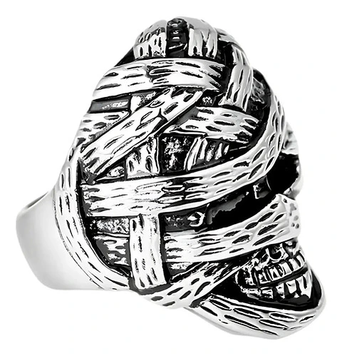 Anillo Cráneo Calavera Momia Acero Color Plata Para Hombre