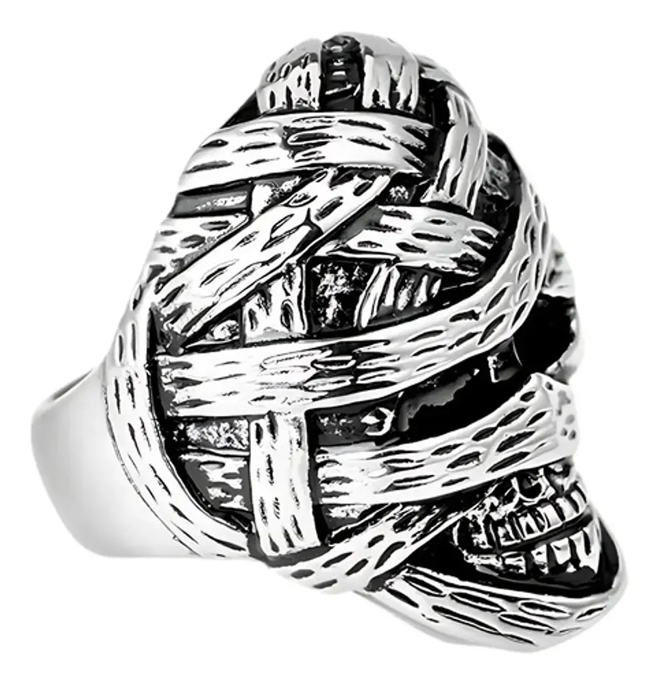 Anillo Cráneo Calavera Momia Acero Color Plata Para Hombre 2