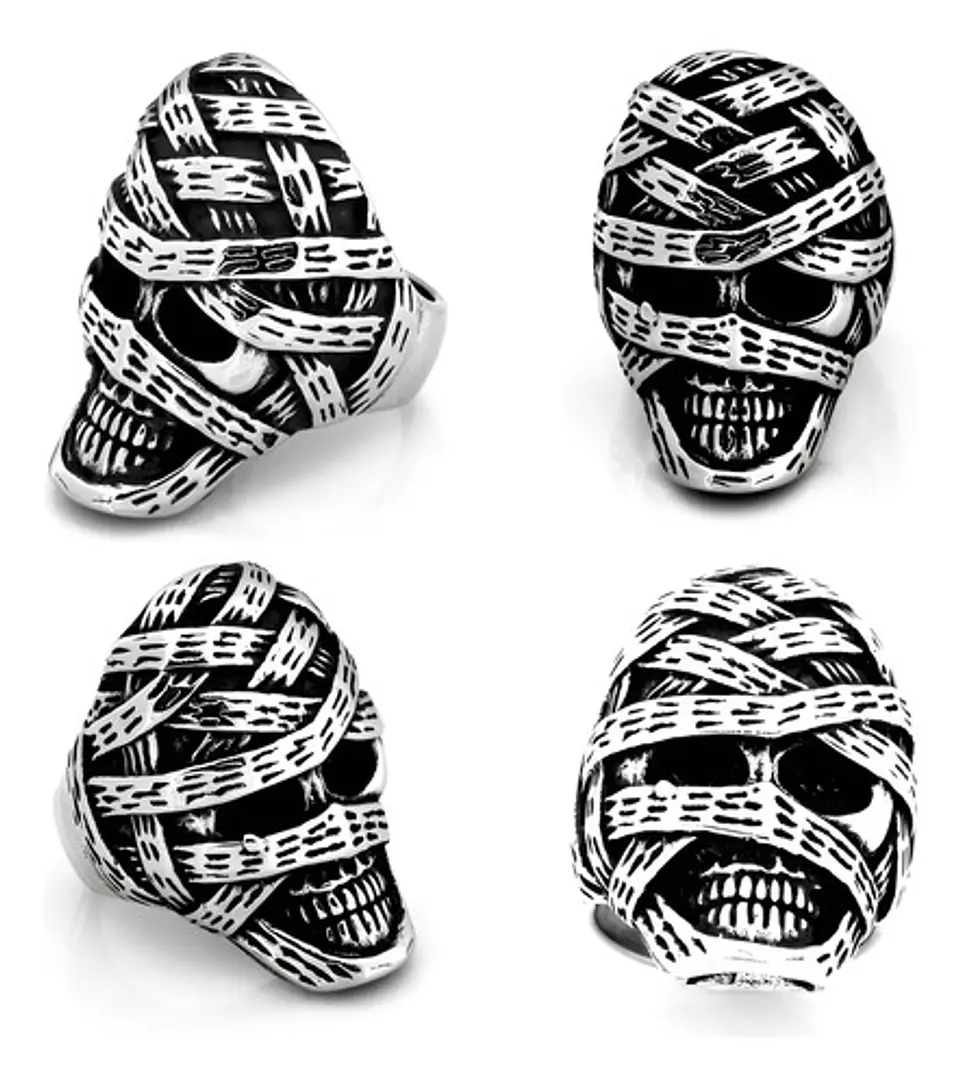 Anillo Cráneo Calavera Momia Acero Color Plata Para Hombre 4