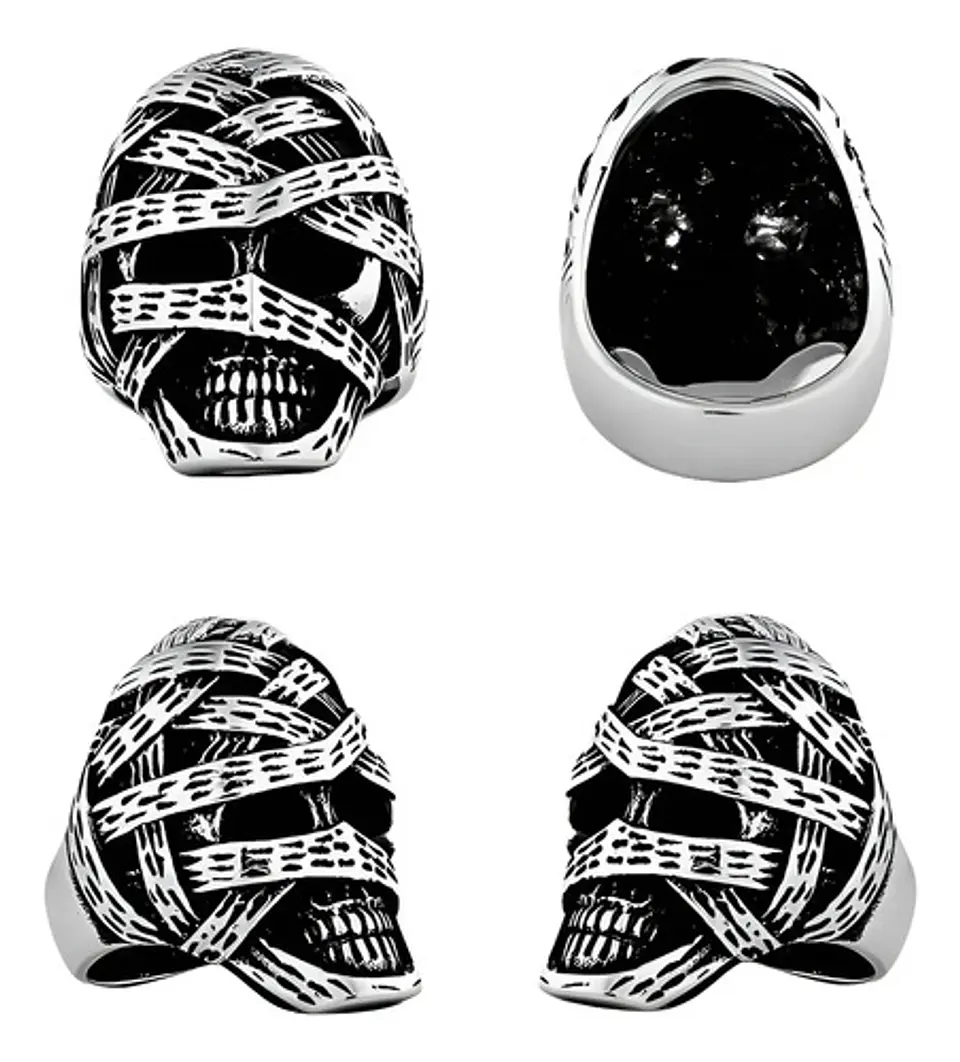 Anillo Cráneo Calavera Momia Acero Color Plata Para Hombre 5