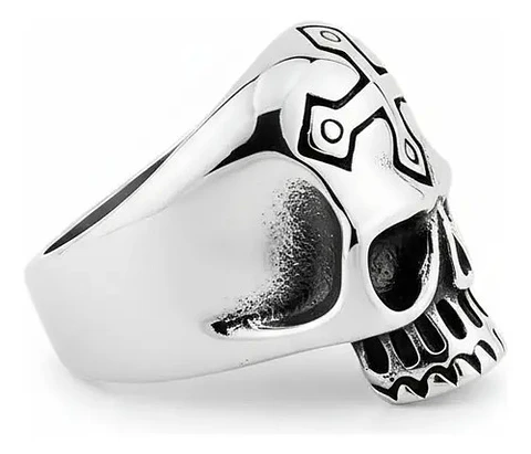 Anillo Cruz Gotico Cráneo Calavera Acero Color Plata Hombre