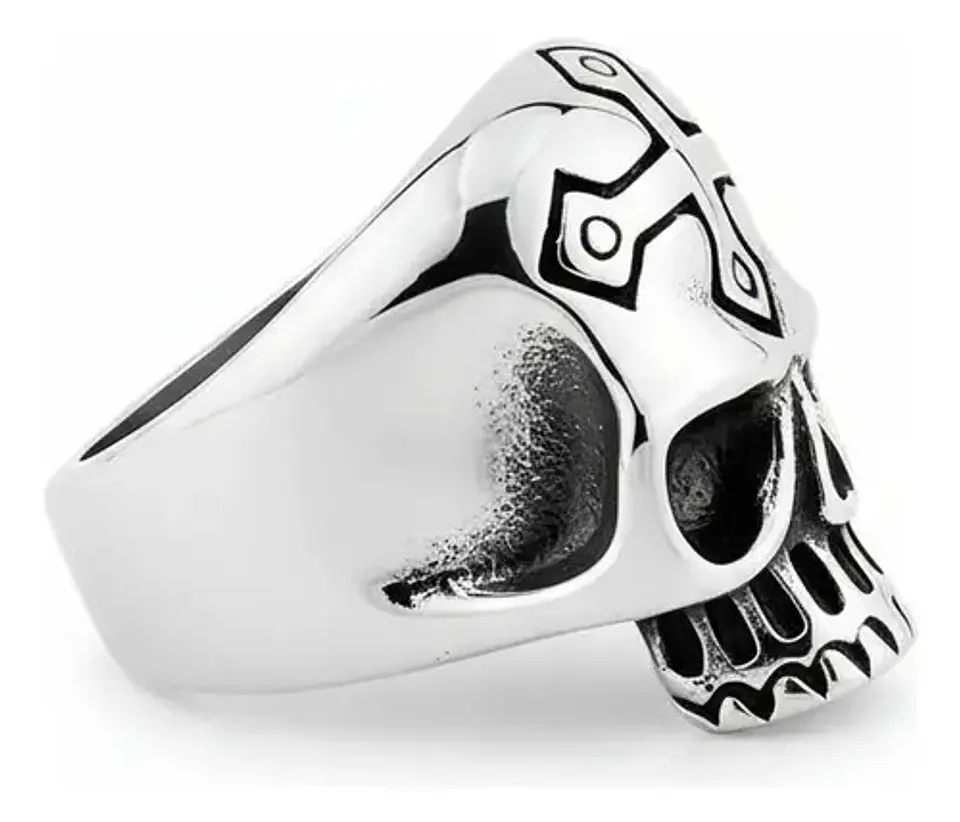 Anillo Cruz Gotico Cráneo Calavera Acero Color Plata Hombre 2