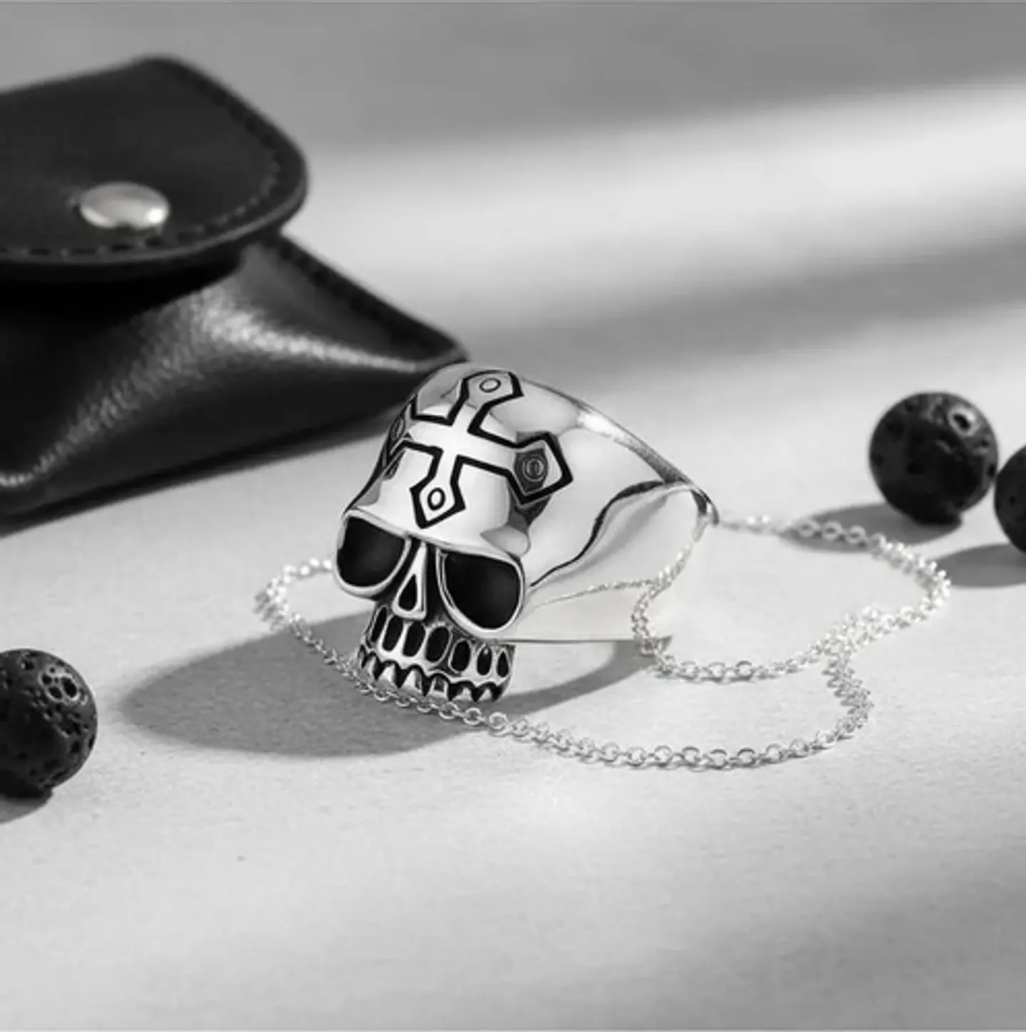 Anillo Cruz Gotico Cráneo Calavera Acero Color Plata Hombre 5