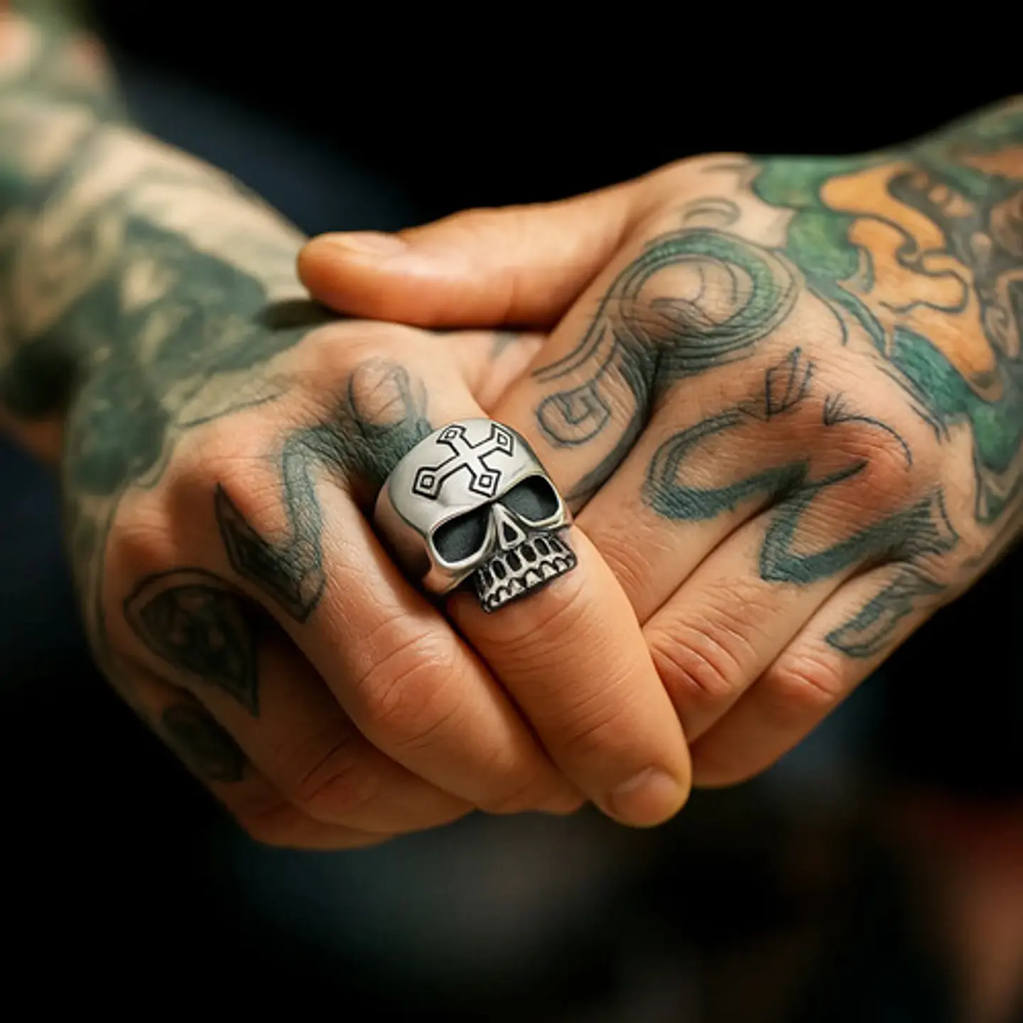Anillo Cruz Gotico Cráneo Calavera Acero Color Plata Hombre 7