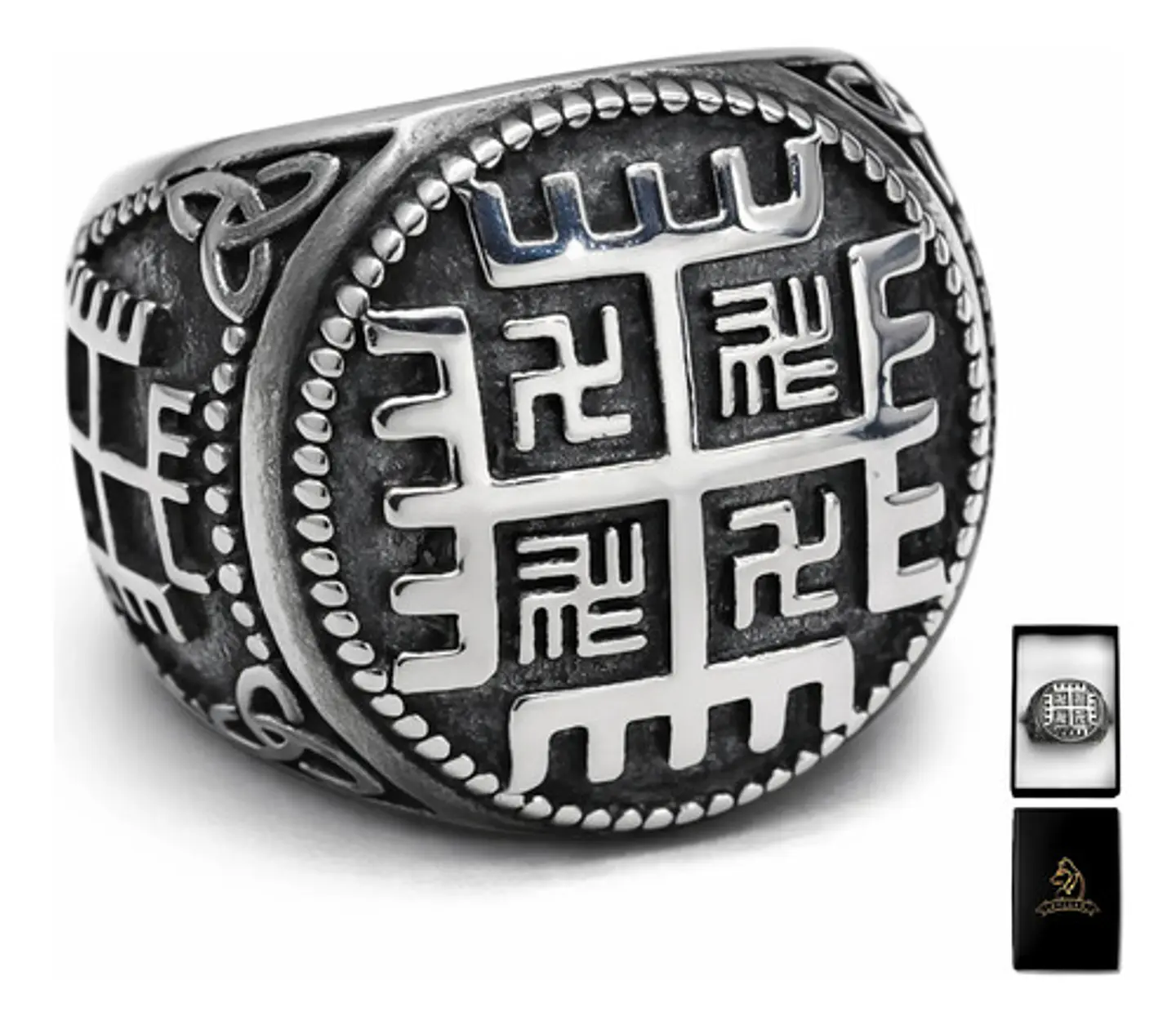 Anillo Color Plata De Acero Eslavo Celta Mano De Dios Hombre 1