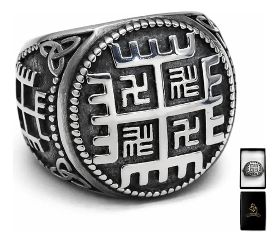Anillo Color Plata De Acero Eslavo Celta Mano De Dios Hombre 1