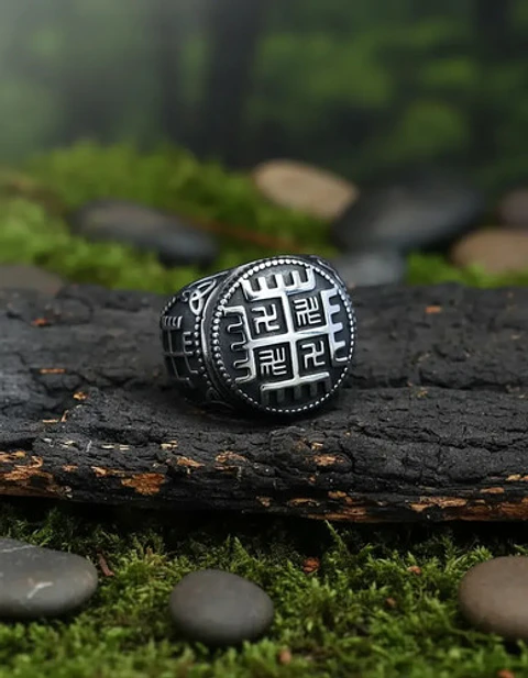 Anillo Color Plata De Acero Eslavo Celta Mano De Dios Hombre