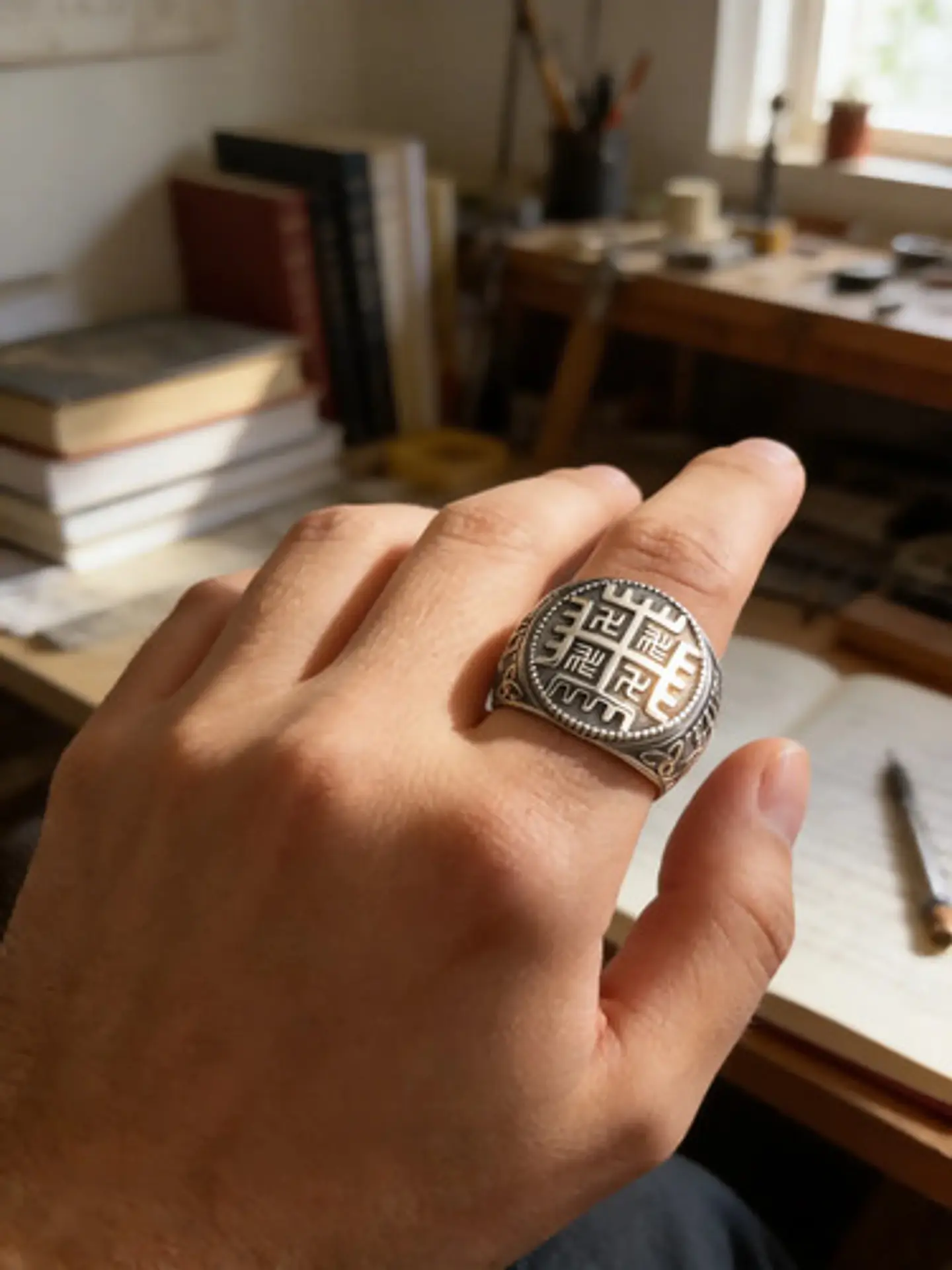 Anillo Color Plata De Acero Eslavo Celta Mano De Dios Hombre 4