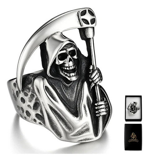 Anillo Acero Inoxidable Color Plata Parca Cráneo Para Hombre