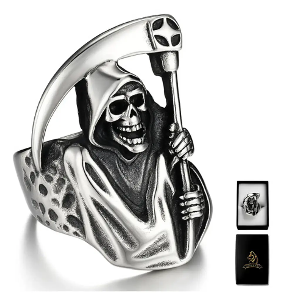 Anillo Acero Inoxidable Color Plata Parca Cráneo Para Hombre 1