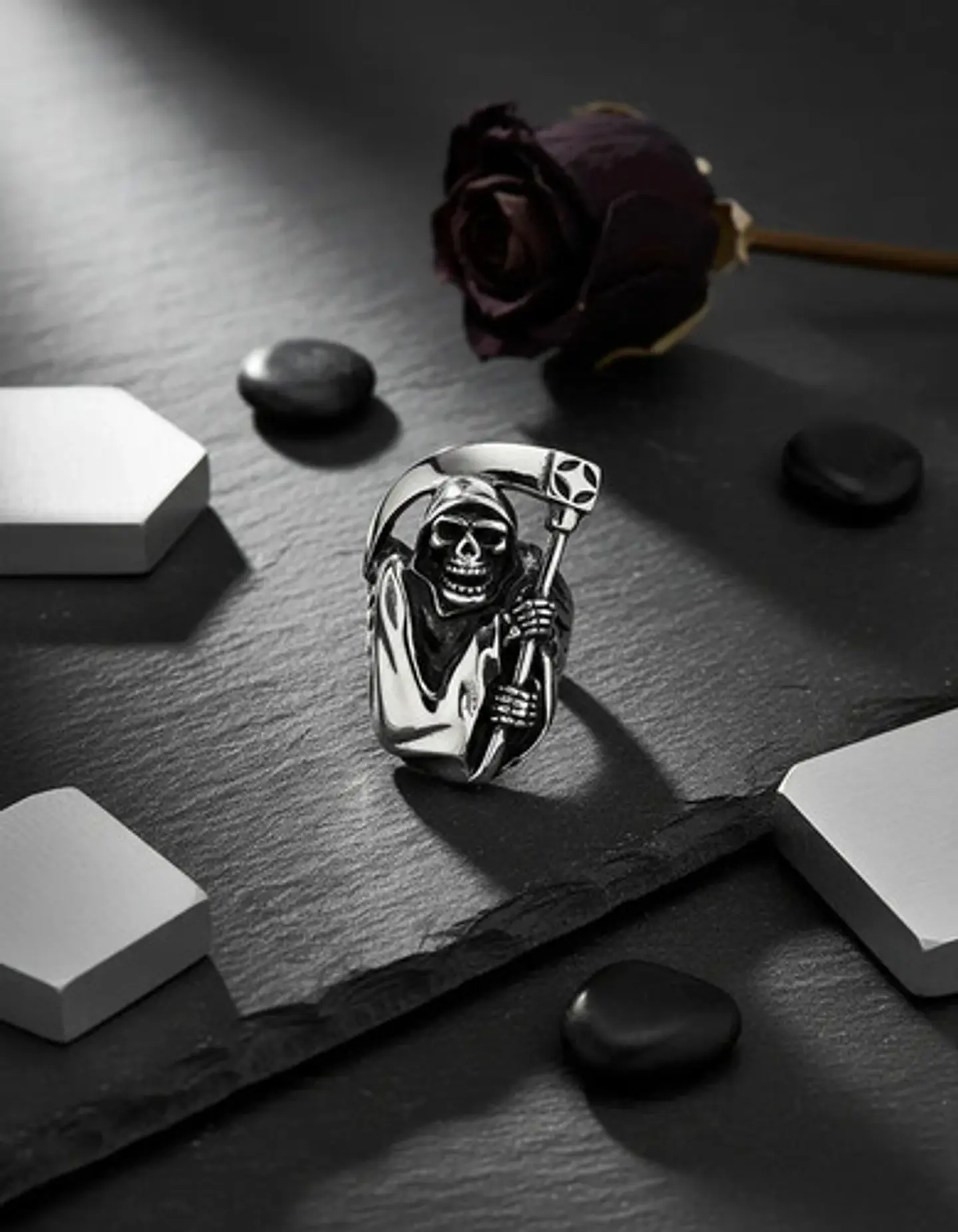 Anillo Acero Inoxidable Color Plata Parca Cráneo Para Hombre 3