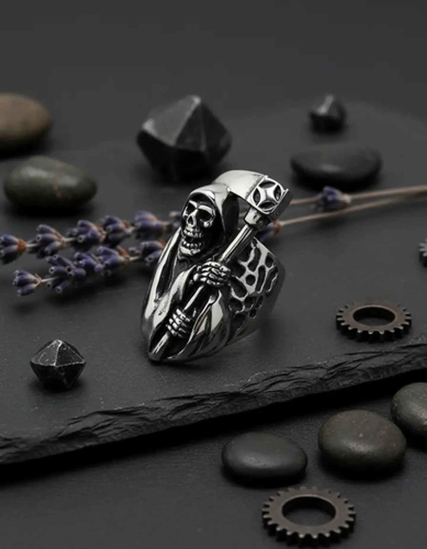 Anillo Acero Inoxidable Color Plata Parca Cráneo Para Hombre 4