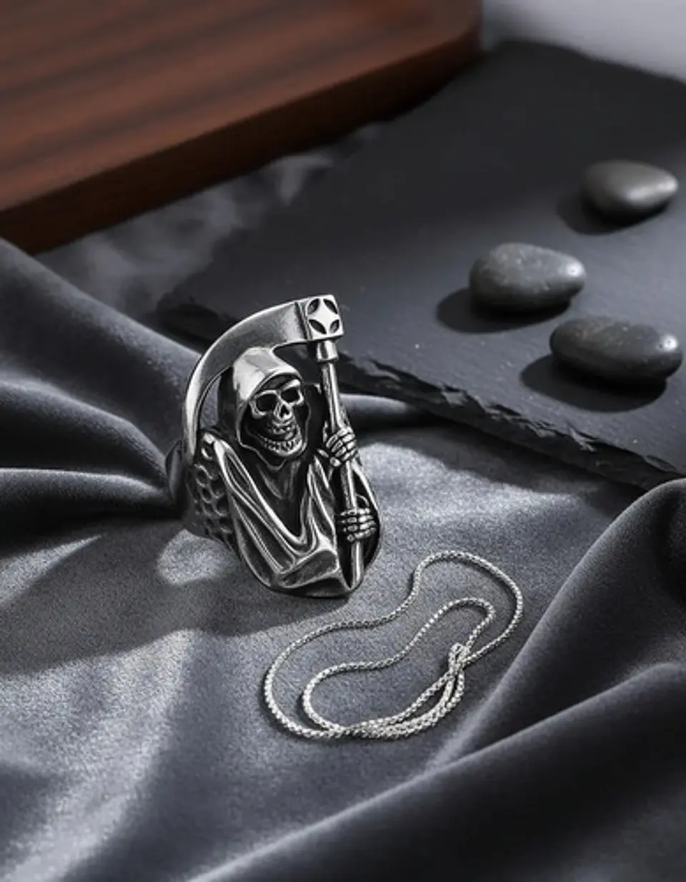 Anillo Acero Inoxidable Color Plata Parca Cráneo Para Hombre 6