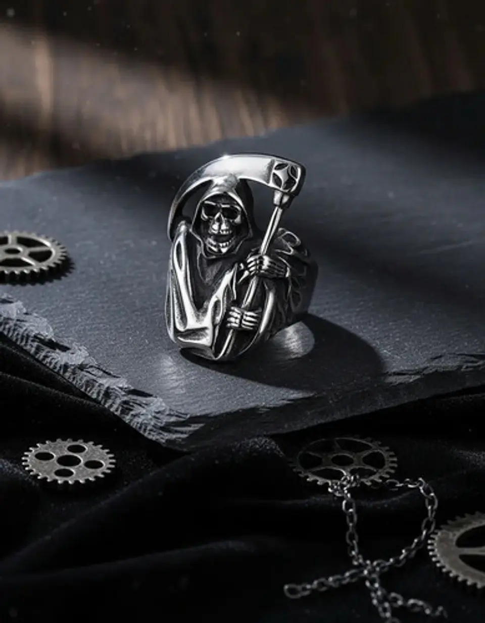 Anillo Acero Inoxidable Color Plata Parca Cráneo Para Hombre 7
