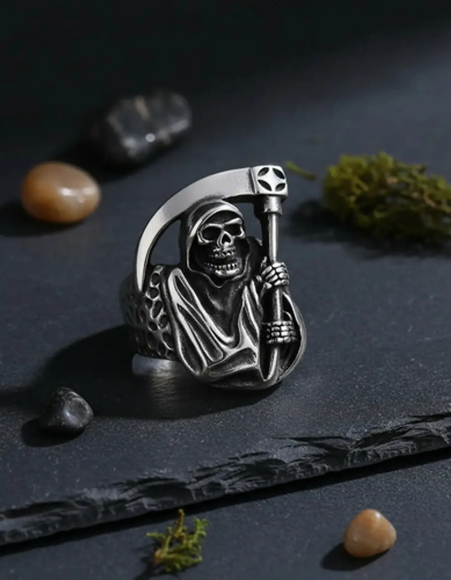 Anillo Acero Inoxidable Color Plata Parca Cráneo Para Hombre 8