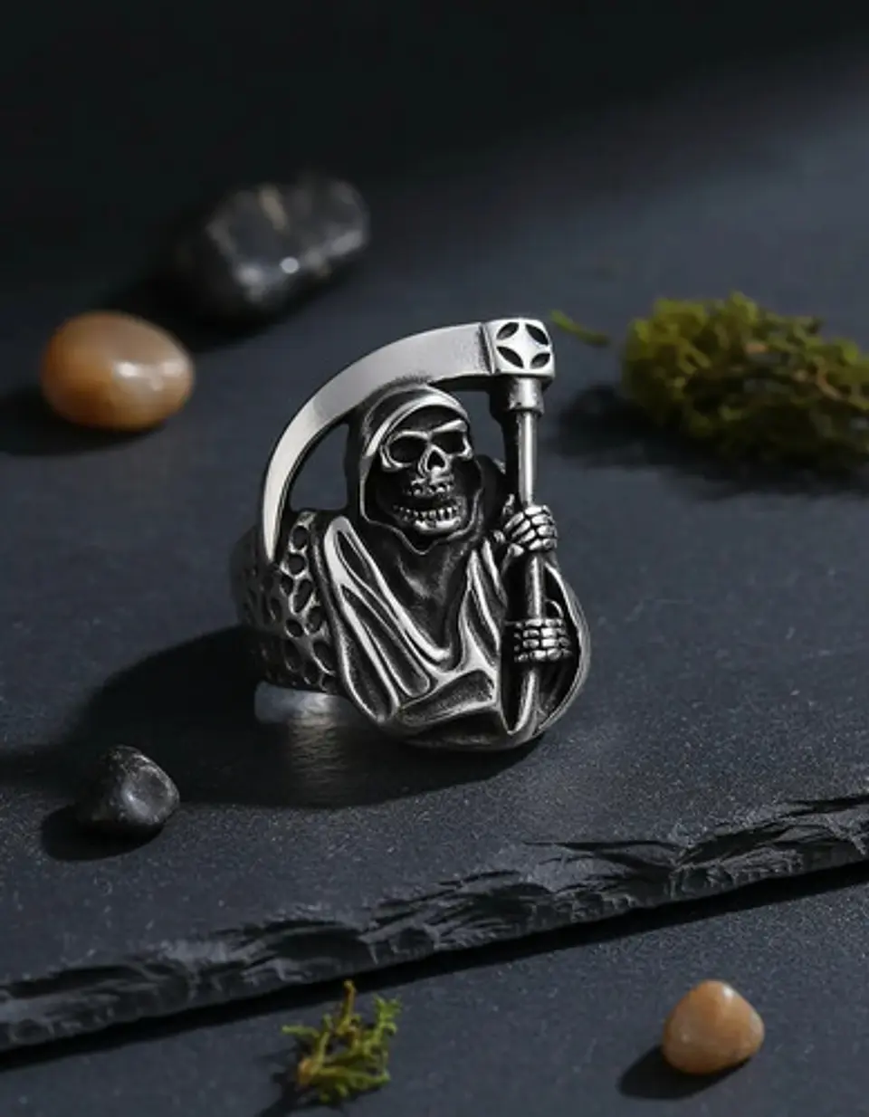 Anillo Acero Inoxidable Color Plata Parca Cráneo Para Hombre 8