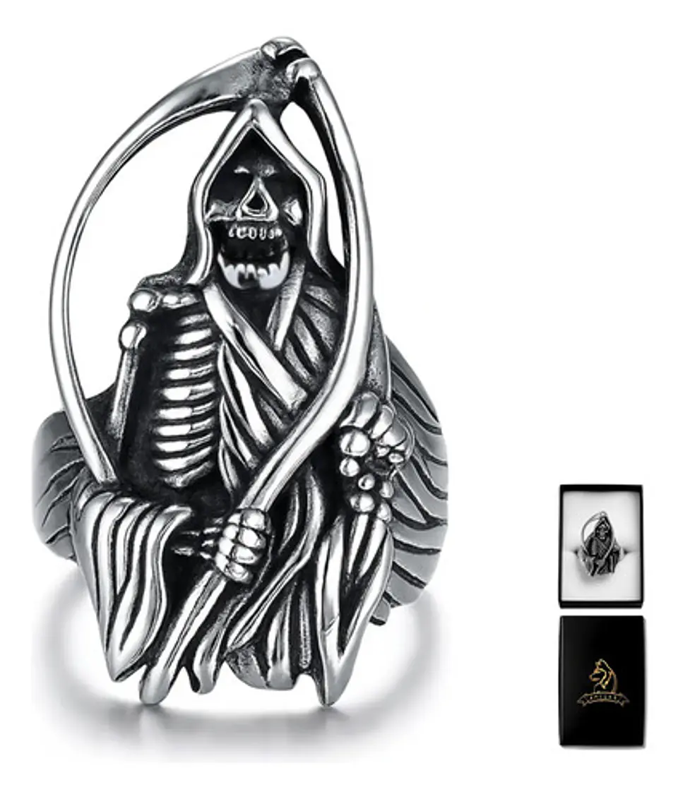 Anillo Acero Inoxidable Color Plata Parca Cráneo Para Hombre 11