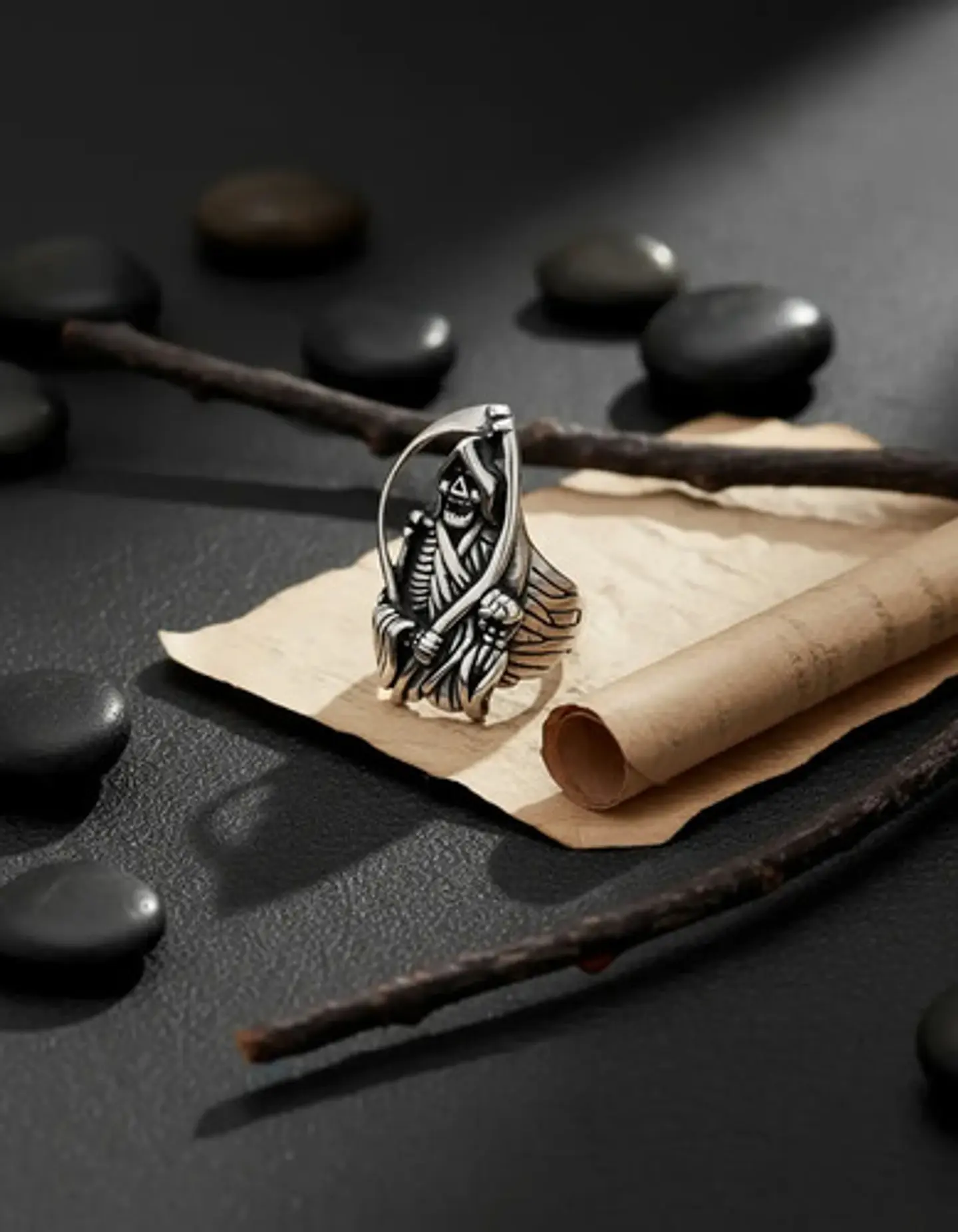Anillo Acero Inoxidable Color Plata Parca Cráneo Para Hombre 12