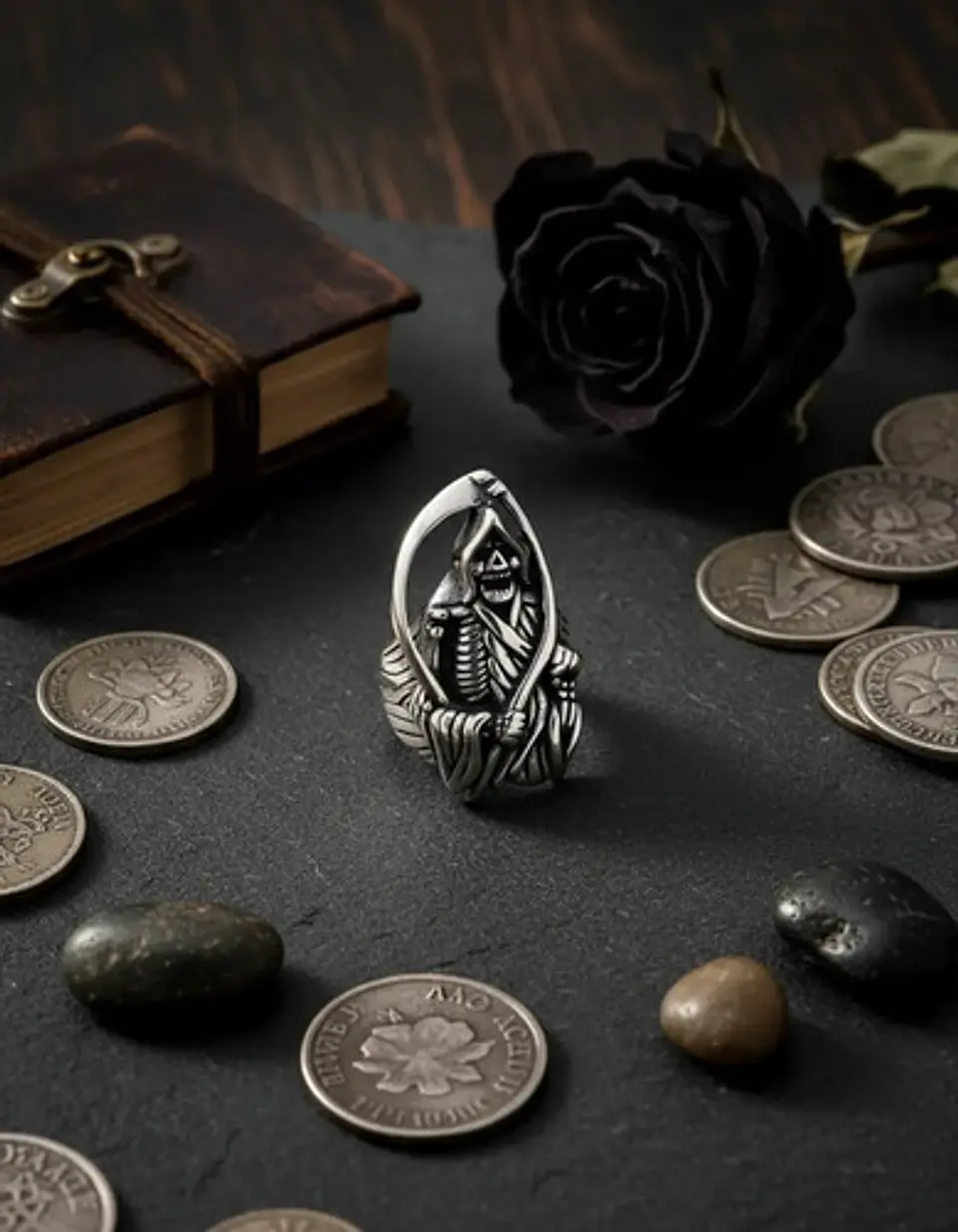 Anillo Acero Inoxidable Color Plata Parca Cráneo Para Hombre 13
