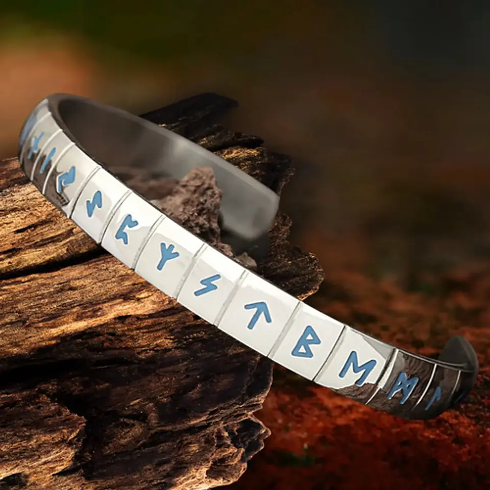 Pulsera Color Plata Runas Brilla Luminosas Vikingo Hombre 2