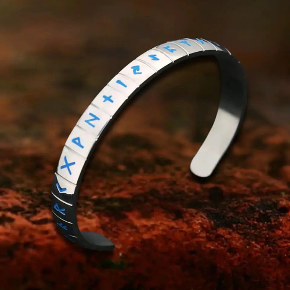 Pulsera Color Plata Runas Brilla Luminosas Vikingo Hombre 3