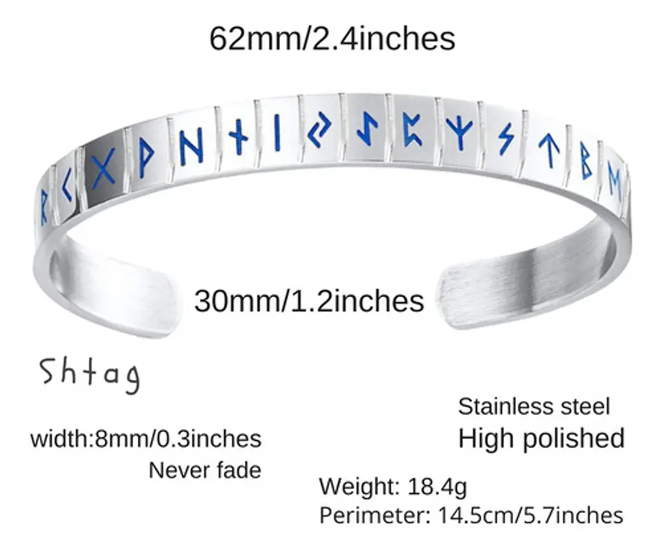 Pulsera Color Plata Runas Brilla Luminosas Vikingo Hombre 4