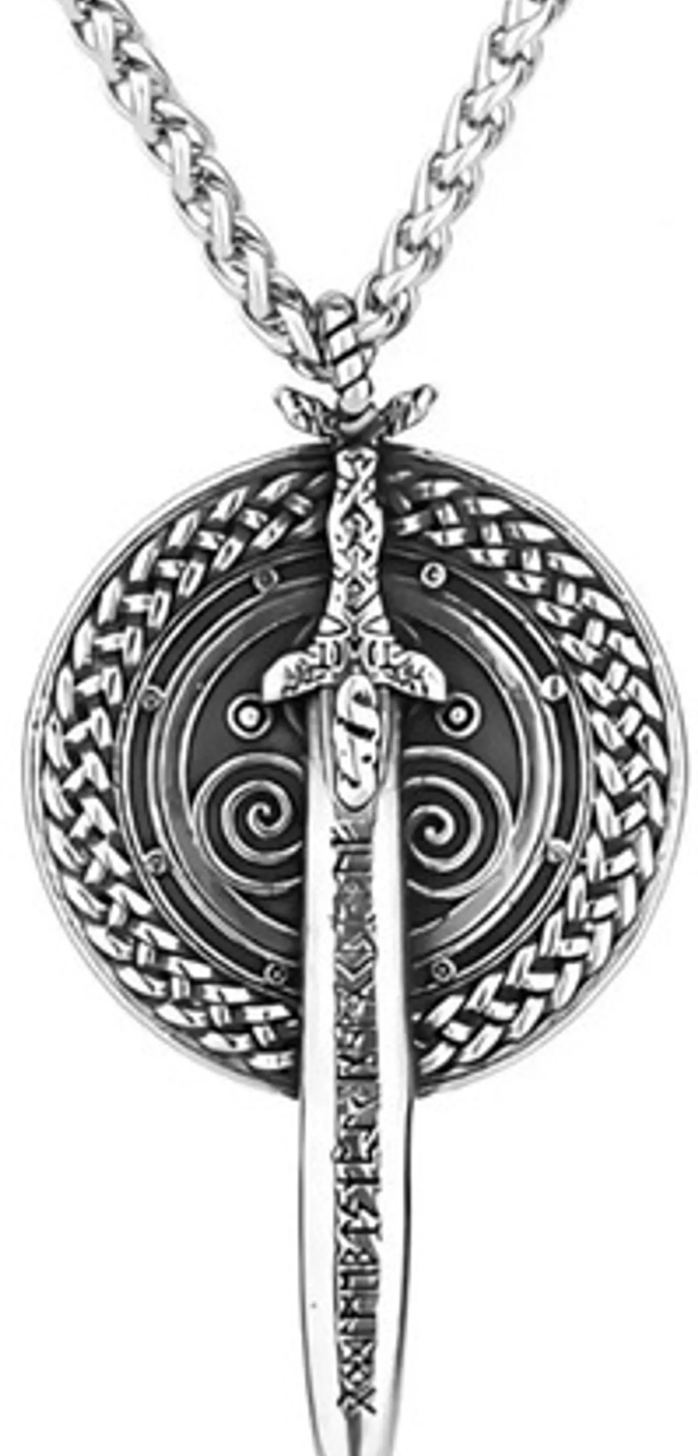 Collar Dije Escudo Y Espada Vikingo Acero Color Plata Hombre Plateado 1