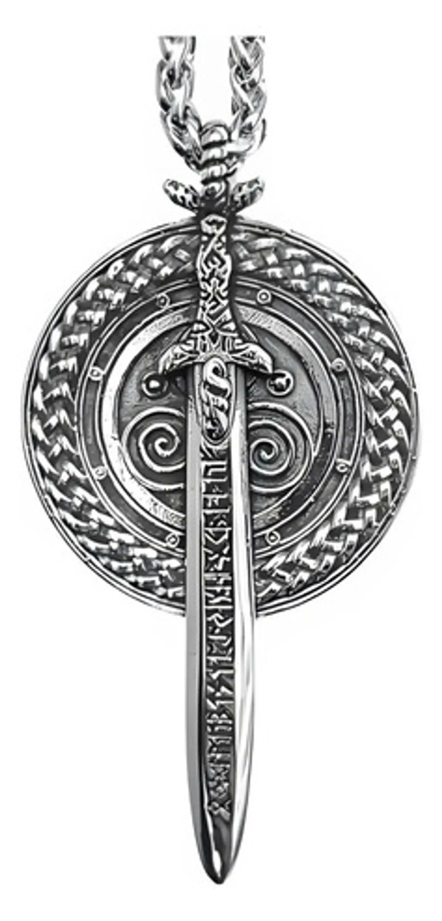 Collar Dije Escudo Y Espada Vikingo Acero Color Plata Hombre Plateado 2