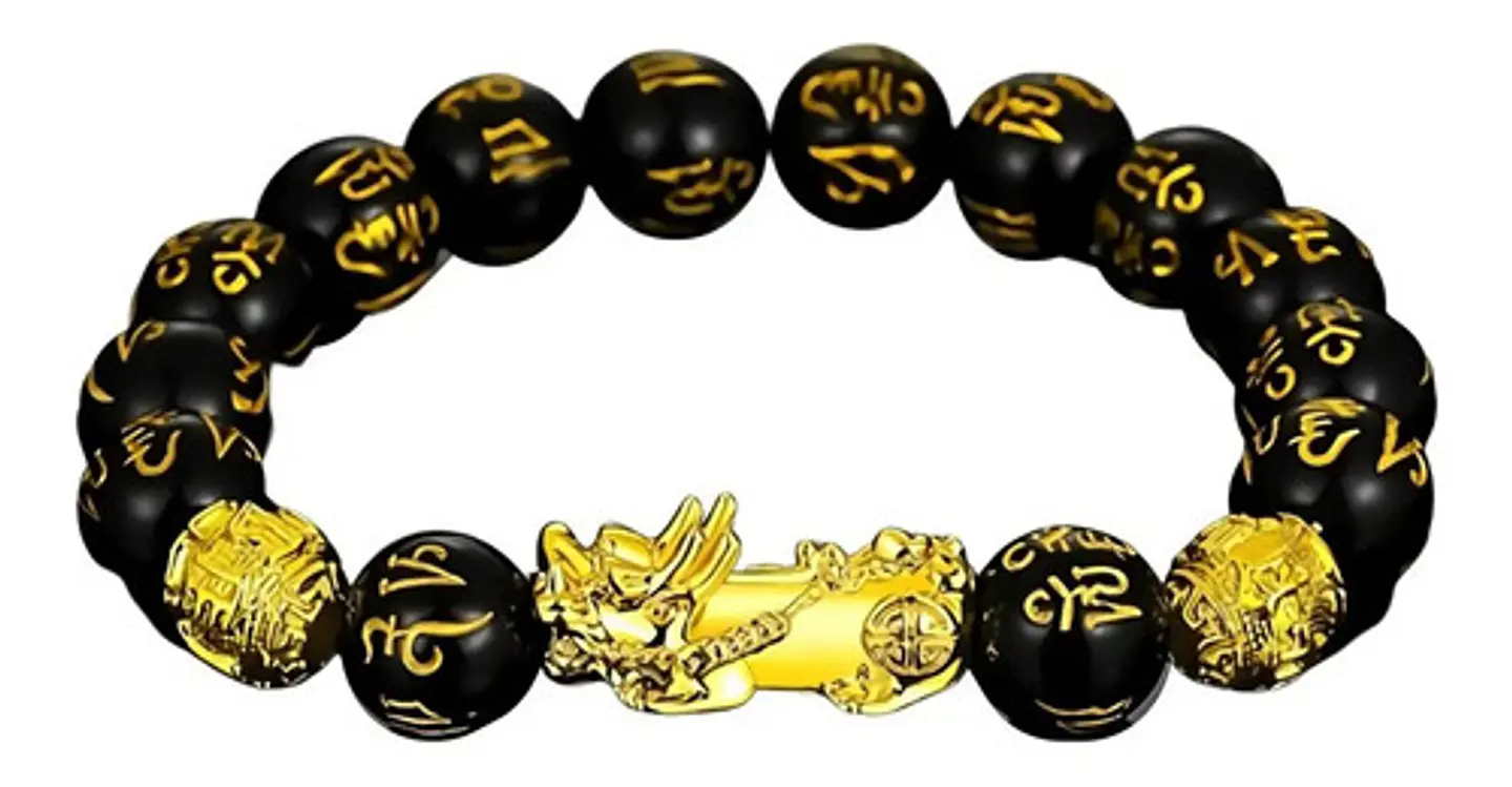 Pulsera Obsidiana Cuentas Color Oro Protección Pixiu Hombre 1