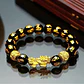 Pulsera Obsidiana Cuentas Color Oro Protección Pixiu Hombre - Miniatura 2