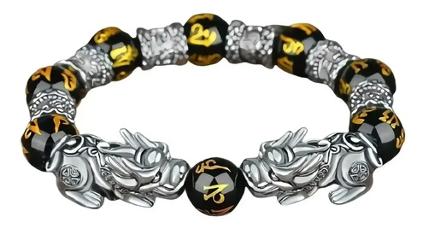 Pulsera Obsidiana Cuentas Color Oro Protección Pixiu Hombre 5