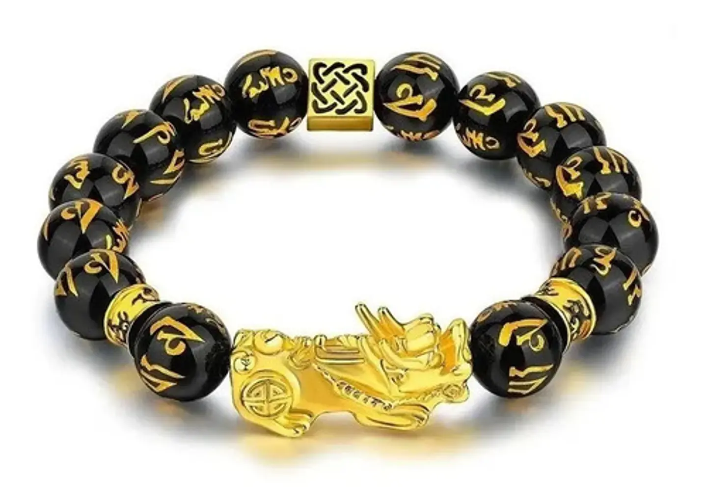 Pulsera Obsidiana Cuentas Color Oro Protección Pixiu Hombre 6